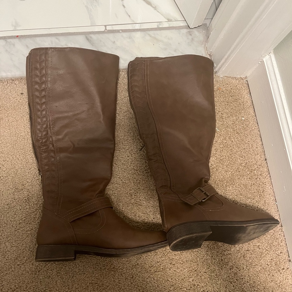 Brown calf length boots